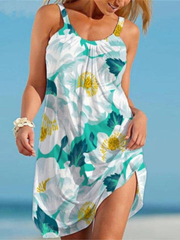 Women Floral Print Sleeveless Strap Mini Dress