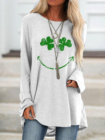 Women Four Leaf Clover Print Long Sleeve Blouses