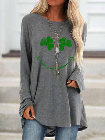 Women Four Leaf Clover Print Long Sleeve Blouses