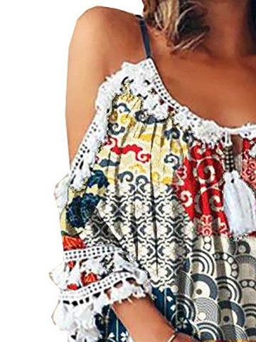 Women Graphic Print Off Shoulder Strap Mini Dress