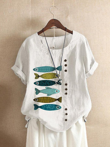 Women Round Neck Graphic Print Short Sleeve T-shirts