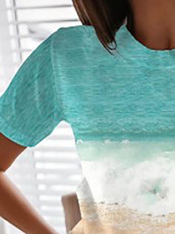 Women Scenery Printed Round Neck Short Sleeve T-shirts