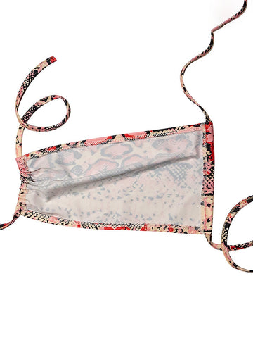 Women Snakeskin  Halter Bandage Crop Top &  Maxi Dress Sets