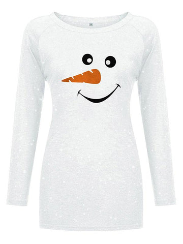 Women Snowman Print Long Sleeve Blouses