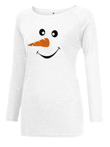 Women Snowman Print Long Sleeve Blouses