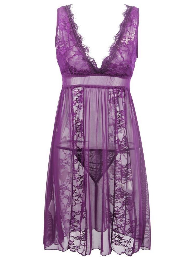 Women Transparent Lace Sling Nightdress