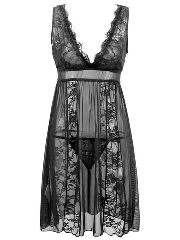 Women Transparent Lace Sling Nightdress