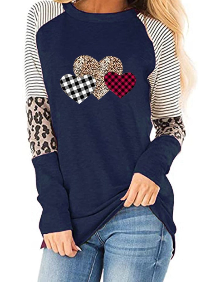 Valentine Leopard Print Stripe Spliced Top