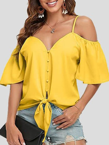 Sling Single Breasted Knotted Off Shoulder Blouse