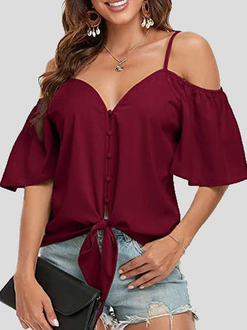 Sling Single Breasted Knotted Off Shoulder Blouse