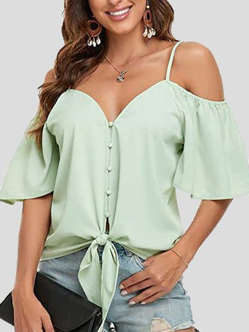 Sling Single Breasted Knotted Off Shoulder Blouse