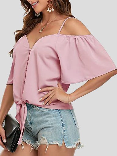 Sling Single Breasted Knotted Off Shoulder Blouse