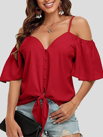 Sling Single Breasted Knotted Off Shoulder Blouse