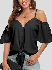 Sling Single Breasted Knotted Off Shoulder Blouse