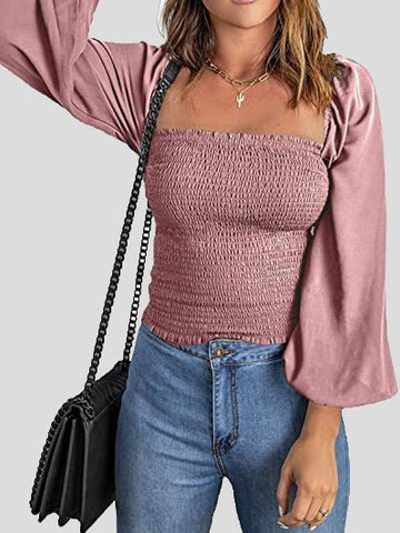 Square Neck Long Sleeves Slim Blouse