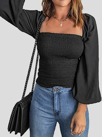 Square Neck Long Sleeves Slim Blouse