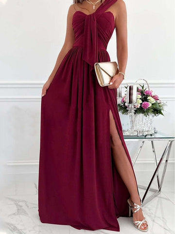 Simple Sleeveless Off Shoulder Slit Dress