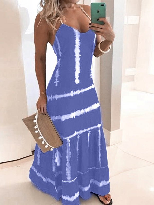 Sling Stripe Print Sleeveless Fitted Dress