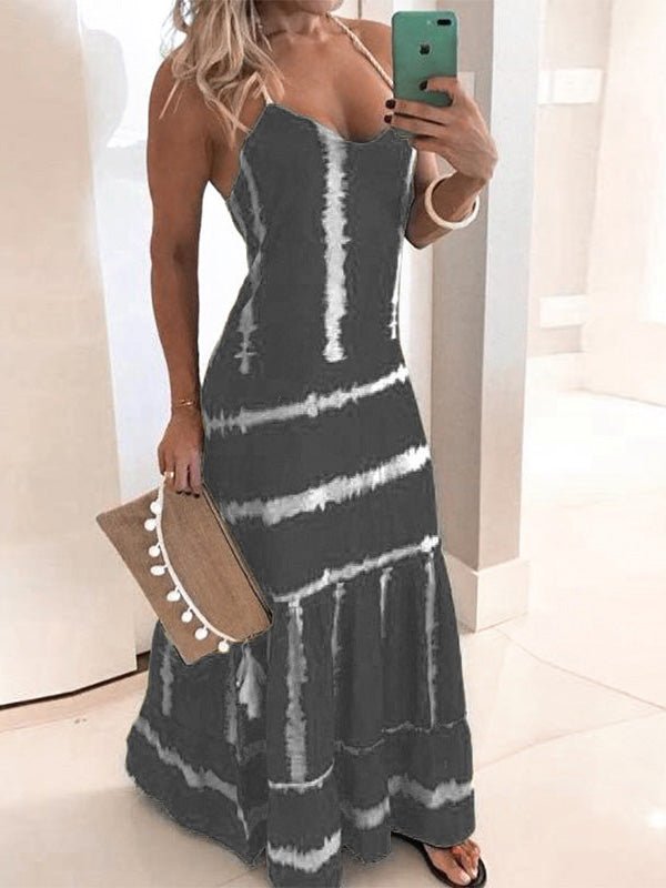 Sling Stripe Print Sleeveless Fitted Dress