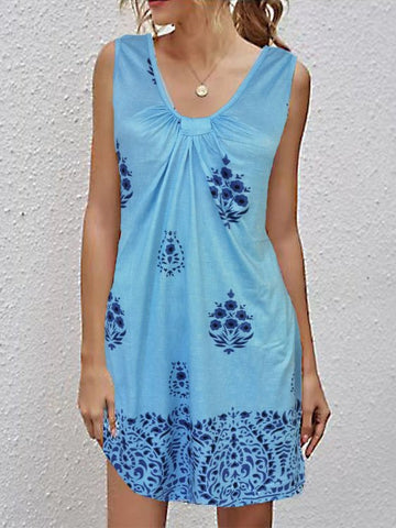 V-Neck Printed Sleeveless Casual Dress