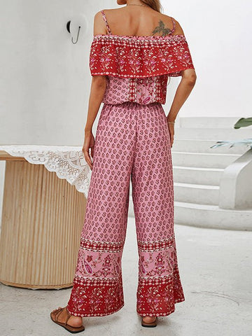 Sling Off Shoulder Print Wide Leg Jumpsuit