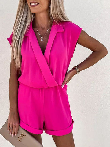 Solid V-Neck Sleeveless Casual Jumpsuit