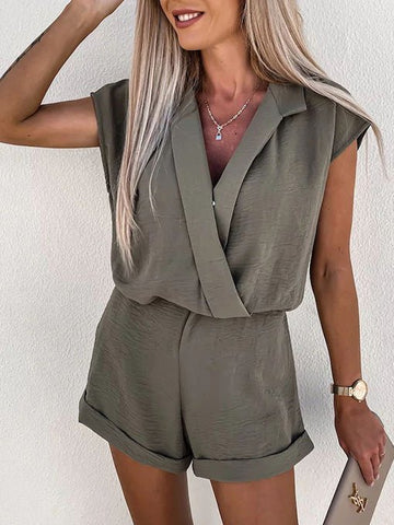 Solid V-Neck Sleeveless Casual Jumpsuit