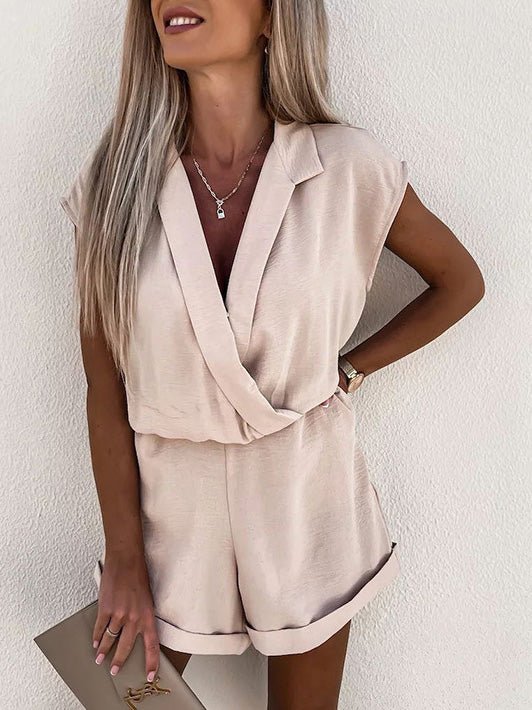 Solid V-Neck Sleeveless Casual Jumpsuit