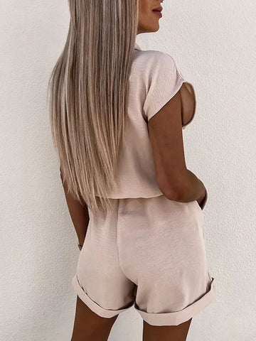 Solid V-Neck Sleeveless Casual Jumpsuit