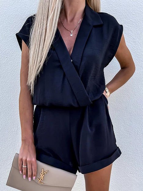 Solid V-Neck Sleeveless Casual Jumpsuit