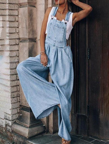 Wide-Leg Leisure Vacation Denim Jumpsuit