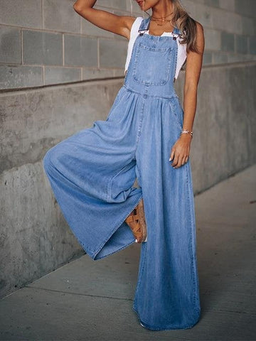 Wide-Leg Leisure Vacation Denim Jumpsuit