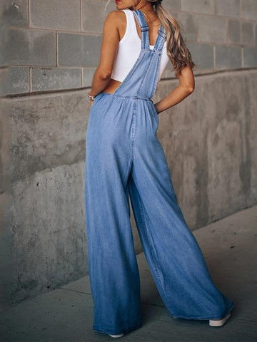 Wide-Leg Leisure Vacation Denim Jumpsuit