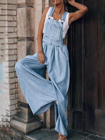 Wide-Leg Leisure Vacation Denim Jumpsuit