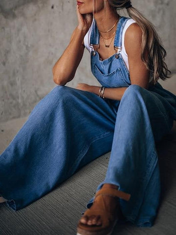 Wide-Leg Leisure Vacation Denim Jumpsuit