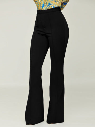 Pants Solid Slim High Waist Flared Pants