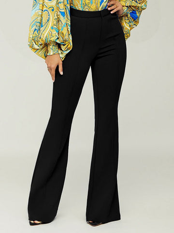 Pants Solid Slim High Waist Flared Pants