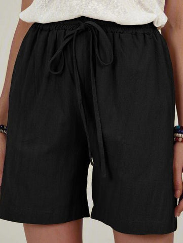 Shorts Casual Solid Drawstring Cotton Linen Short