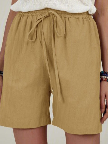 Shorts Casual Solid Drawstring Cotton Linen Short