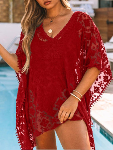 Swimsuit V-Neck Lace Bikini Beach Sun Cover Up