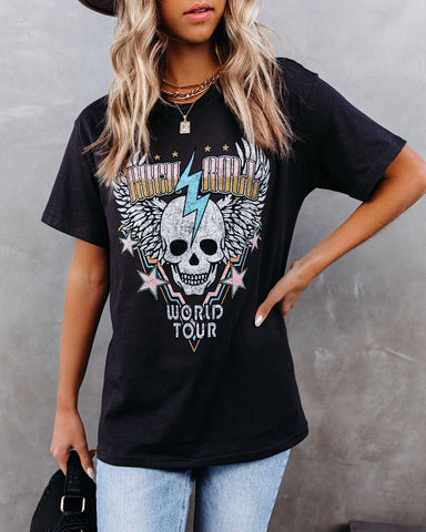 T-shirt en coton avec tête de mort et rock'n'roll World Tour 