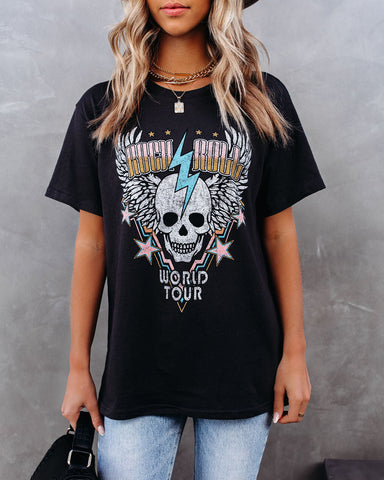 T-shirt en coton avec tête de mort et rock'n'roll World Tour 