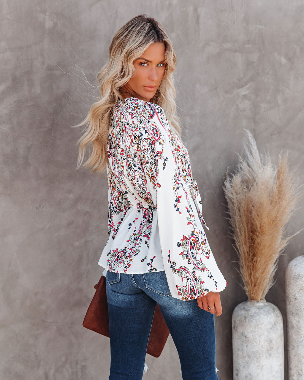 Wrapped Blossoms Button Down Tie Blouse