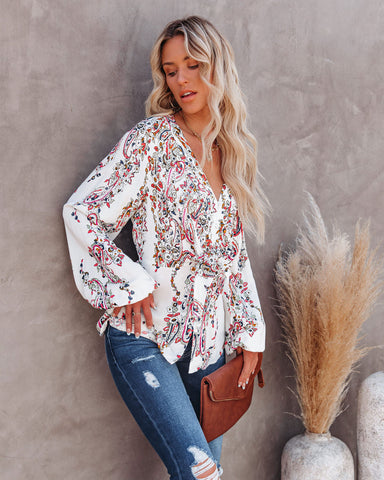 Wrapped Blossoms Button Down Tie Blouse