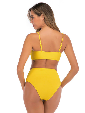 Solid Color Strap Bow Swimsuit