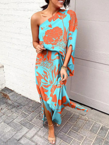 Sloped Shoulder Loose Bohemian Dress