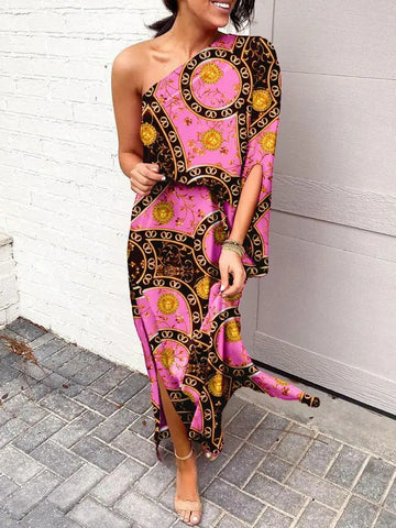 Sloped Shoulder Loose Bohemian Dress