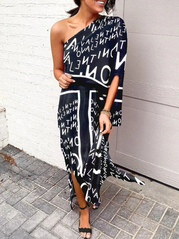 Sloped Shoulder Loose Bohemian Dress