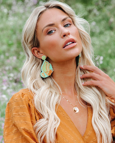 You're Free Beaded Statement Earrings - Mint