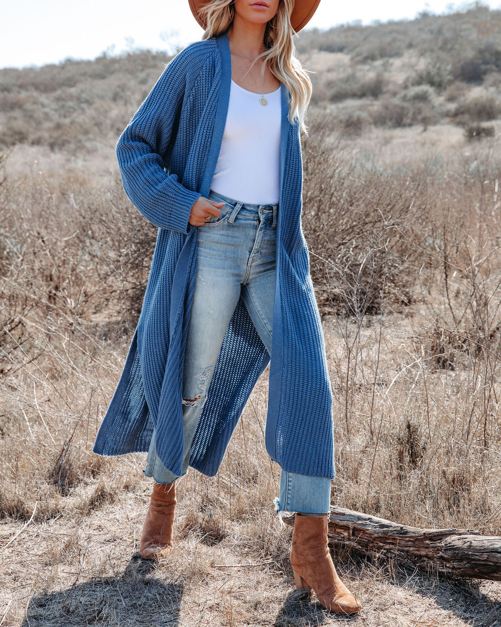 Your Own World Knit Duster Cardigan - Blue
